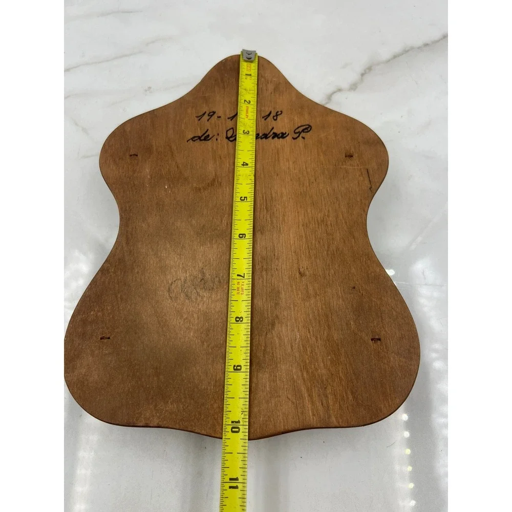 Vintage Wooden Wall Hanging Spoon Rack Display Holder 12 Slot Brown Scalloped